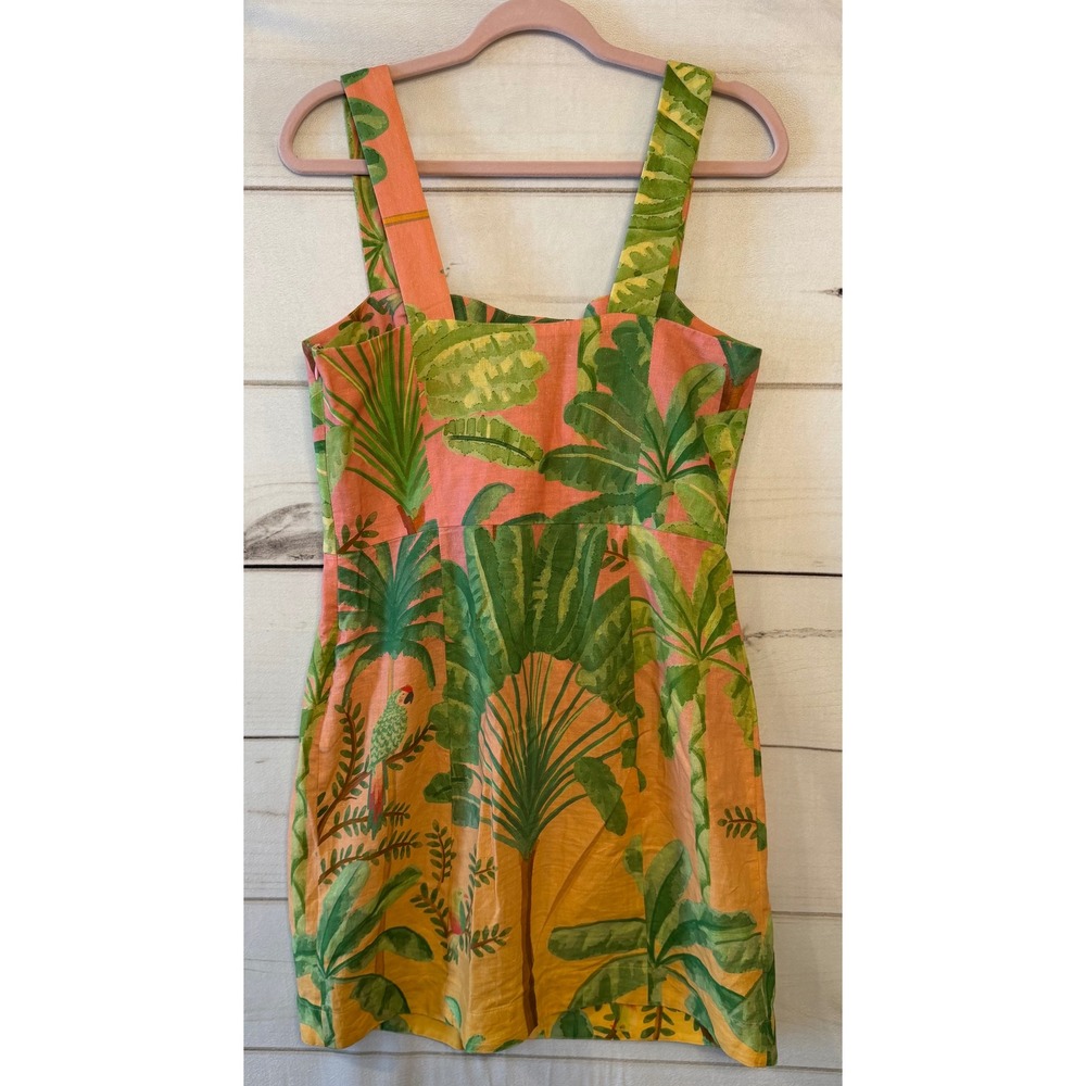 FARM Rio Tropical Palm-Print Mini Dress in Coral and Green - Picture 7 of 7